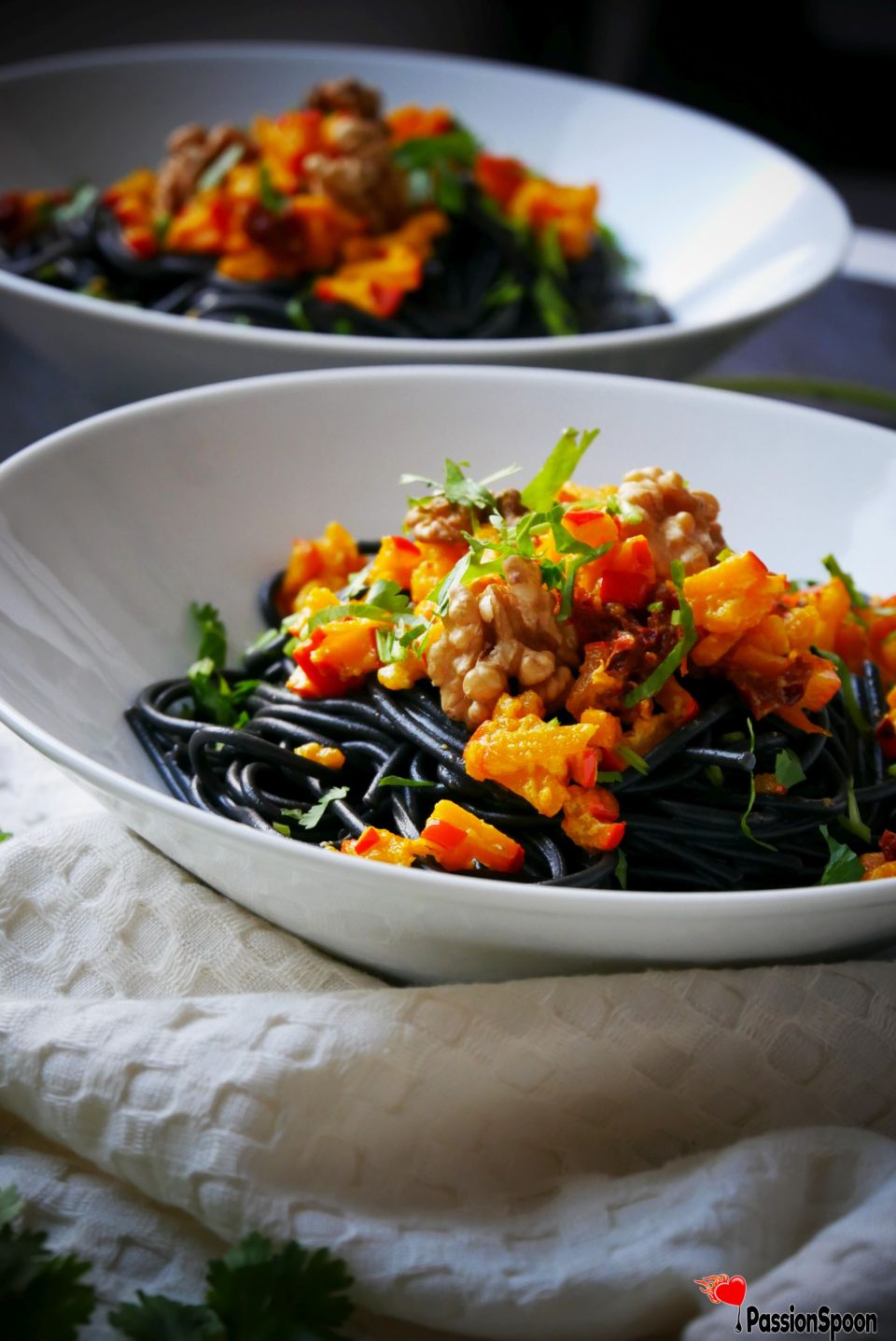 Crispy salmon and squid ink pasta, Recipe