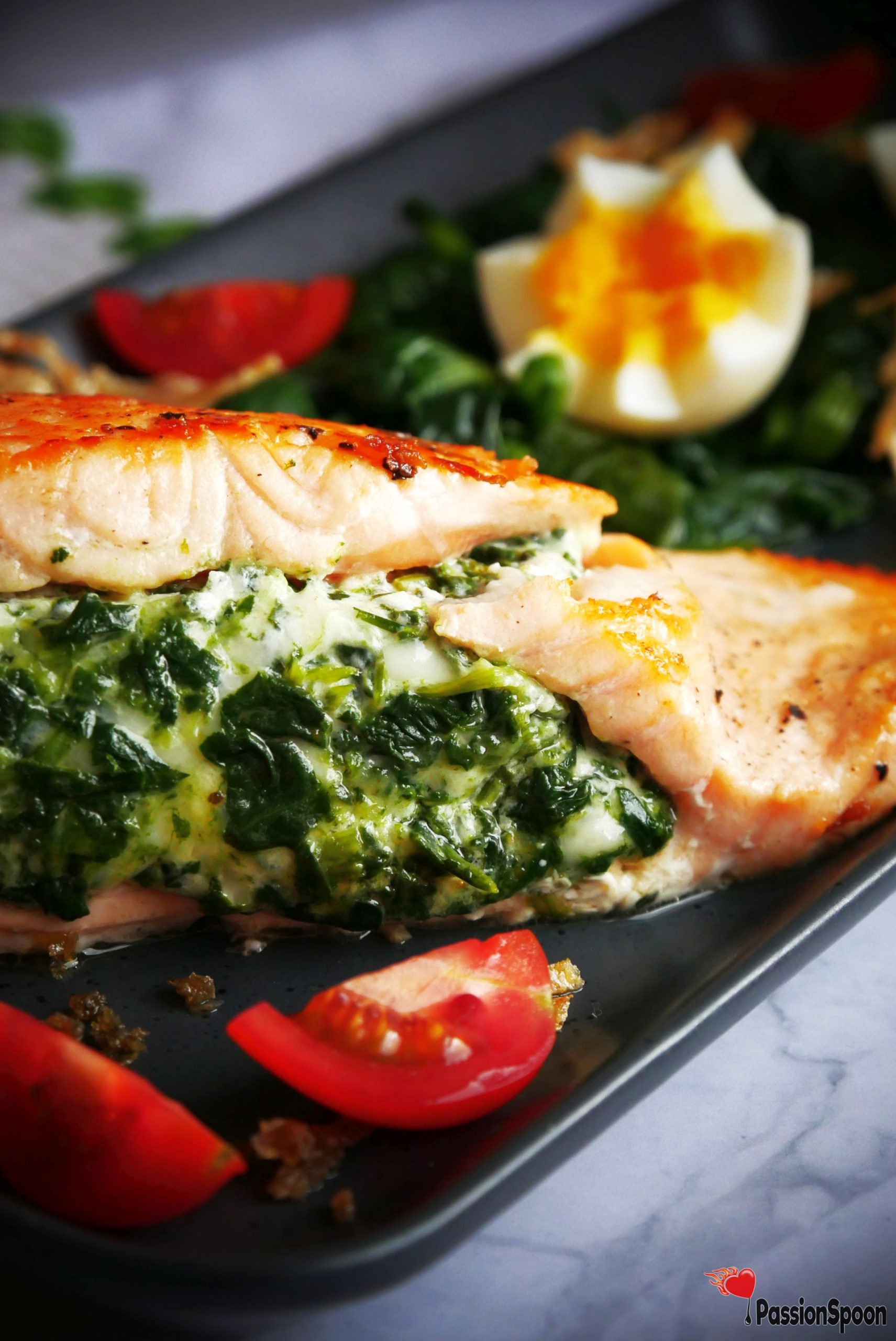 Creamy Spinach Stuffed Salmon; Healthy, Low-carb - PassionSpoon Recipes