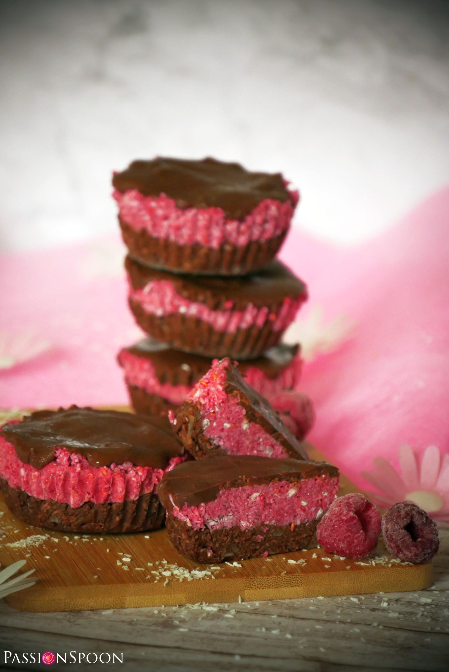 Choco raspberry-coconut cups; raw summer treat - PassionSpoon