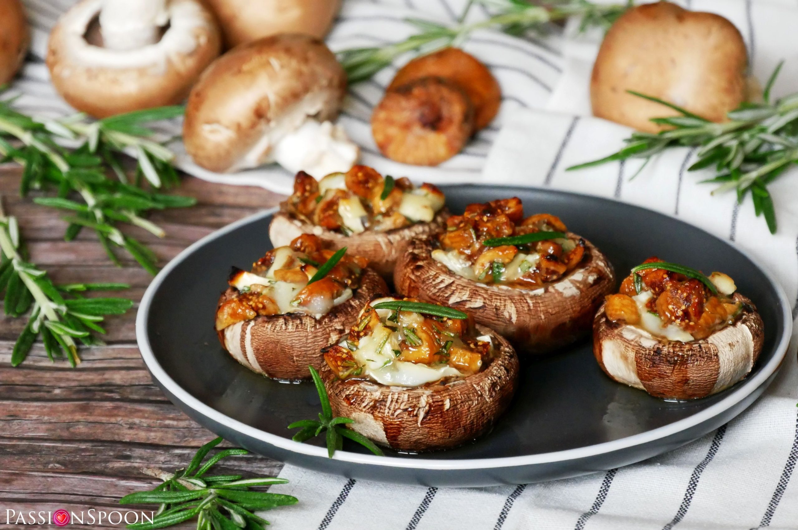 Honey figs cheese stuffed mushrooms - PassionSpoon