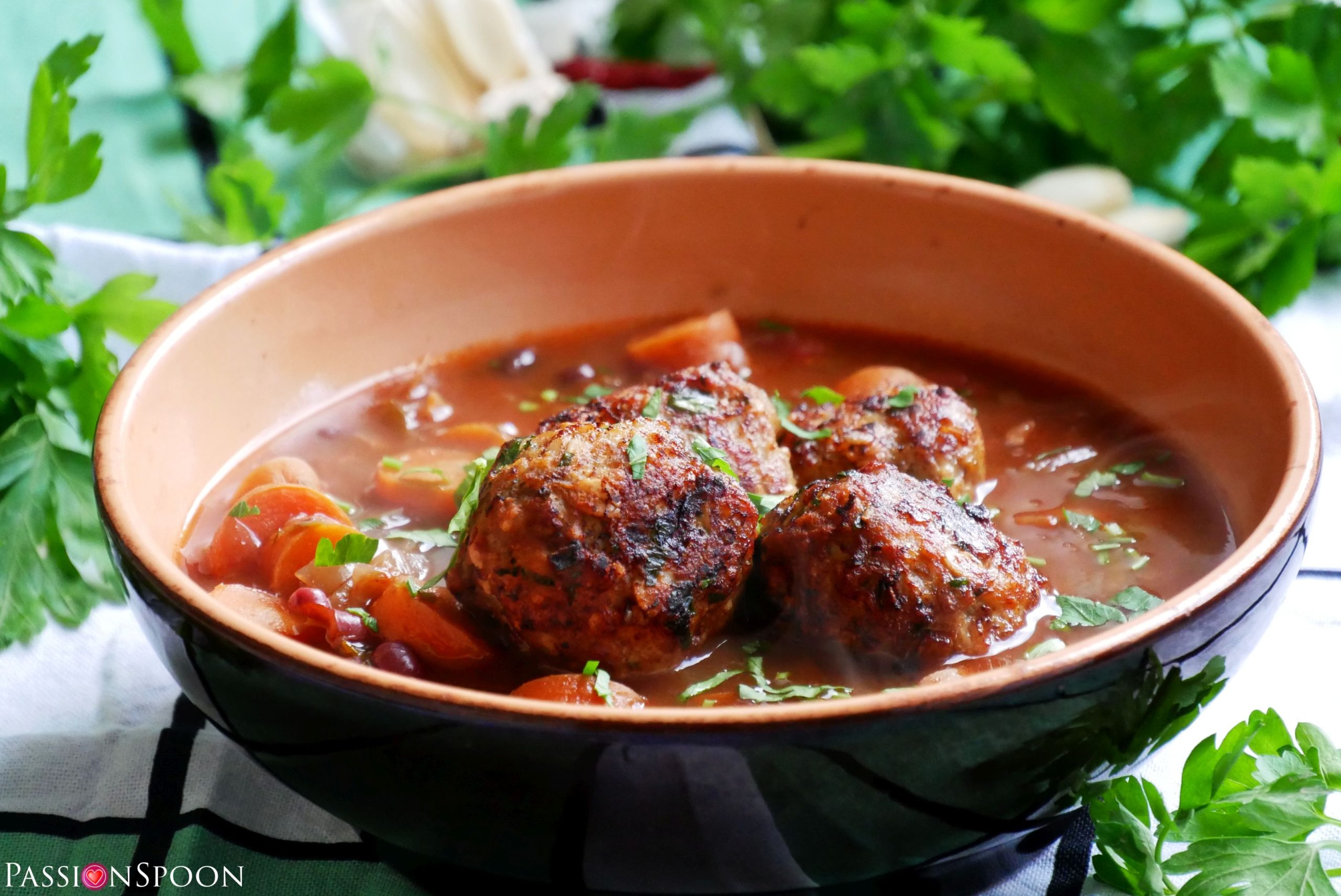 Hearty Tomato Bean Soup With Meatballs PassionSpoon